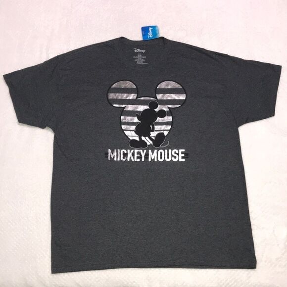 NWT Disney Graphic Tee Dark Gray Mickey Mouse Shiny Metallic Size XXL Unise - Picture 1 of 6